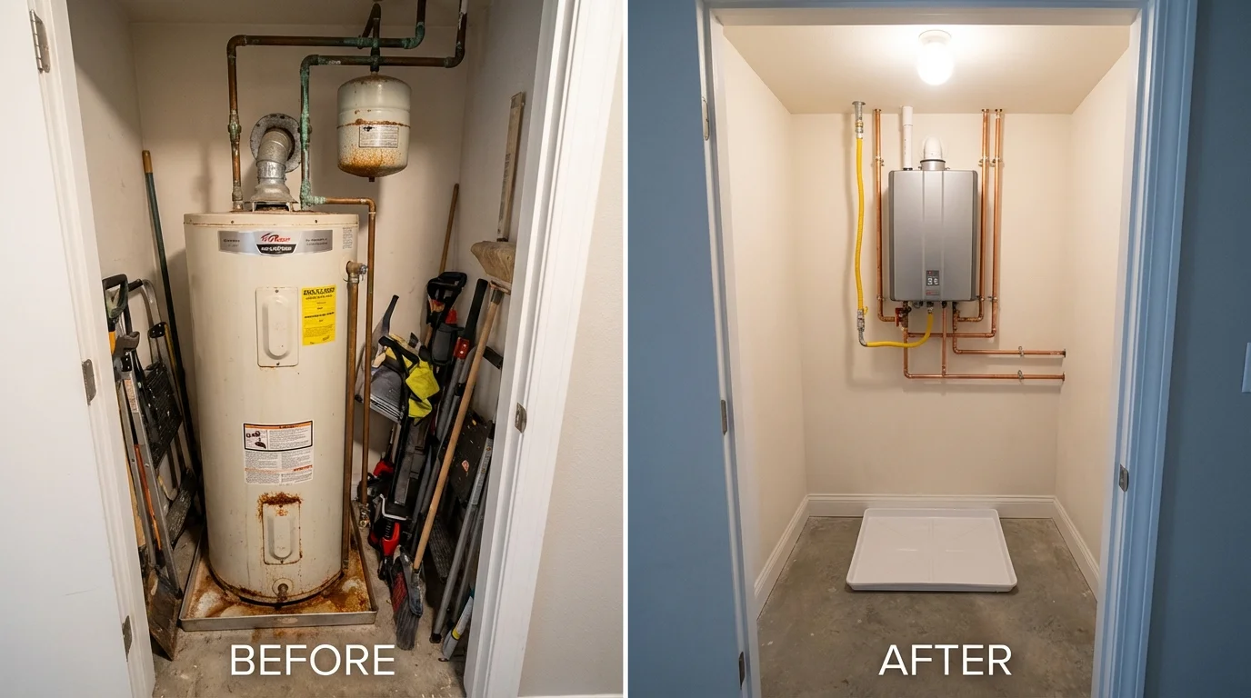 Tank water heater versus wall-mounted tankless unit comparison for Hampton, VA homeowners