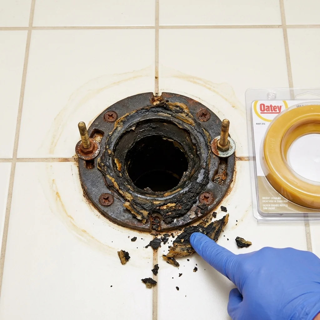 Failed wax ring showing water seepage at the base of a toilet in a Hampton, VA home