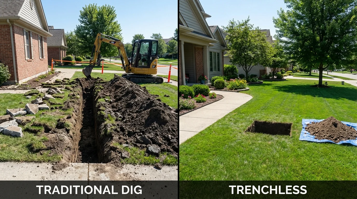 Trenchless sewer repair with minimal yard damage versus traditional excavation in Hampton, VA